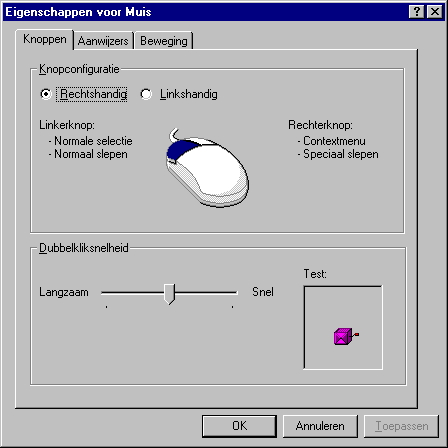 Muis Hier kun je de instellingen voor de muis aanpassen.