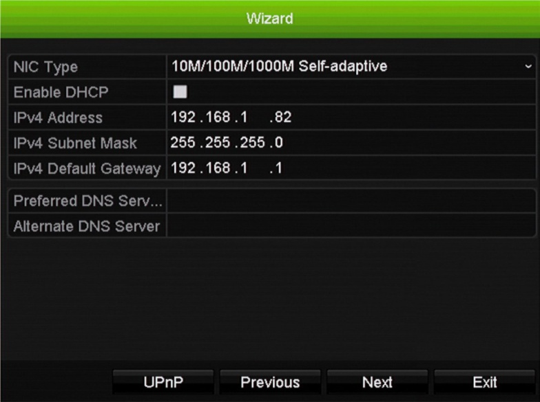 Netwerkconfiguratie: Configureer uw netwerkinstellingen zoals NIC-type, DHCP in- of uitschakelen, IPadres, subnetmasker en standaard gateway en UPnP.