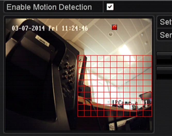 5BHoofdstuk 6: Alarminstellingen 2. Selecteer de IP-camera waarmee u beweging wilt detecteren. Elke camera moet afzonderlijk zijn ingesteld. 3. Schakel Enable Motion Detection (Bew.detectie insch.