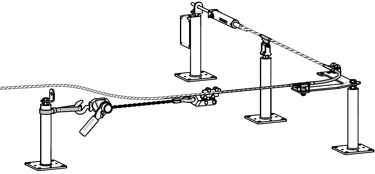 4) Het andere uiteinde van de rvs kabel wordt vervolgens door alle kabeltussenhouders en hoekdoorloopelementen heen geleid. (Let op dat er aan het uiteinde van de kabel geen kabeldraden uitsteken!