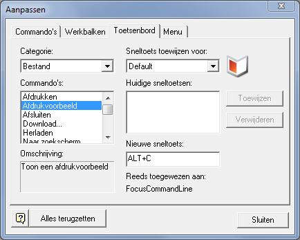 Waarschuwing bij gebruik van ALT+C, ALT+I en ALT+L Afb.