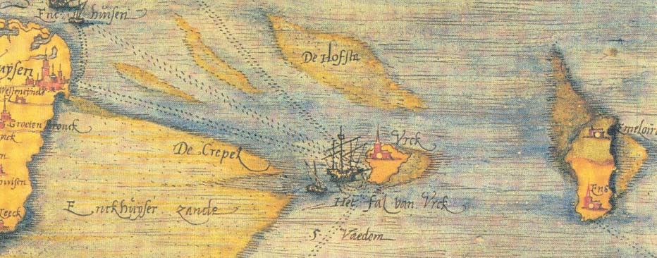 Ook de Pascaarte van de Zuyder-Zee, Texel ende Vlie-stroom, als mede t Amelander-gat uit 1666 van Pieter Goos, geeft weinig detail aan in het gebied.