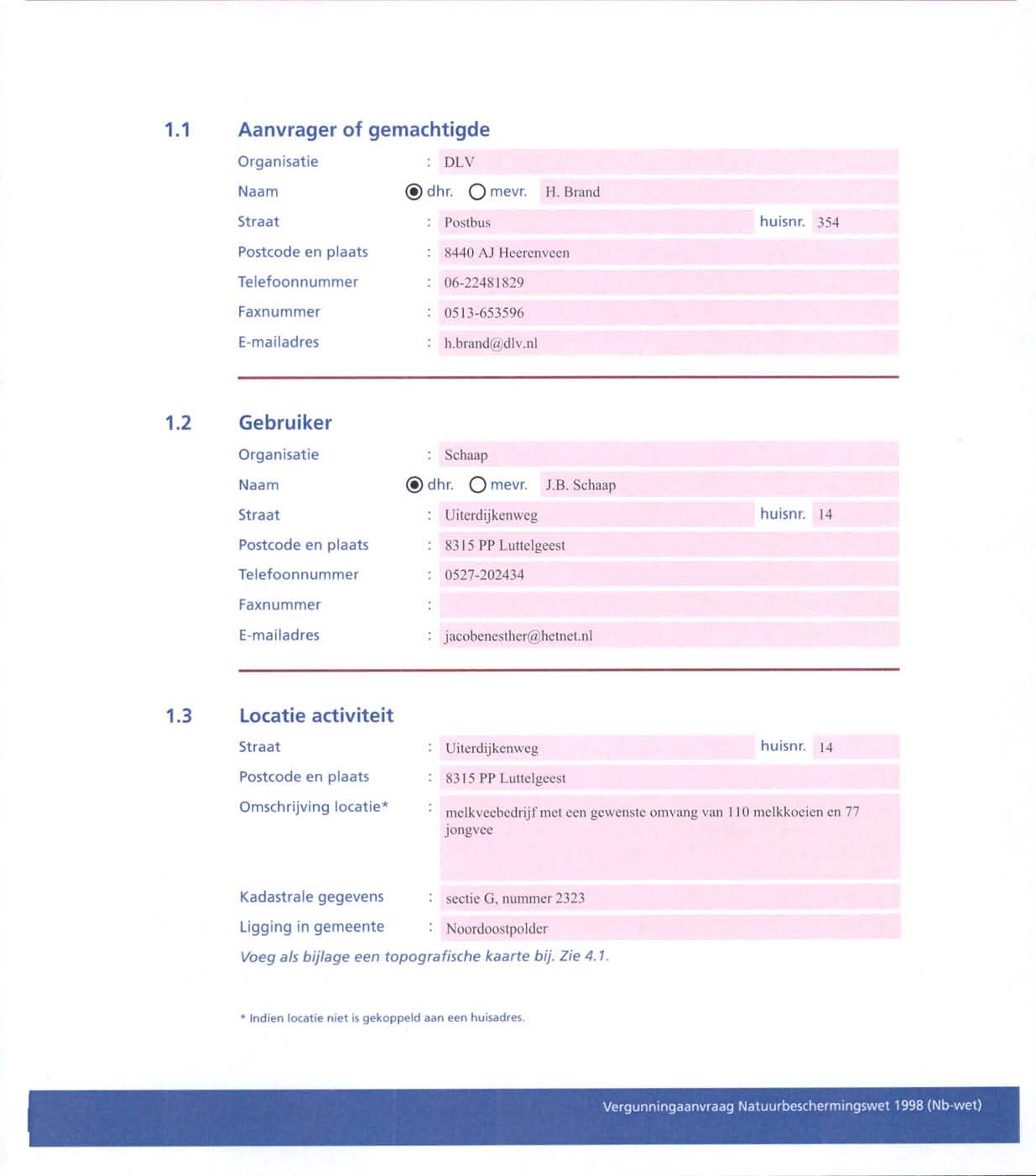 1.4 Natuurgebied(en) waarop project/handeling effect heeft* Naam Rollige Meenthe 1.5 Korte omschrijving hoofdlijnen van de activiteit.