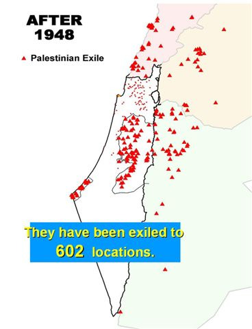 april 1949 en de knipperende gele stippen zijn de slachtpartijen die de Israeli s aanrichtten om de mensen uit hun huizen te verdrijven.