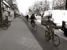 Zuideinde toch een duidelijker plek voor fietsers te waarborgen zijn er rode fietssuggestiestroken gemaakt van elk 1,25m breed.