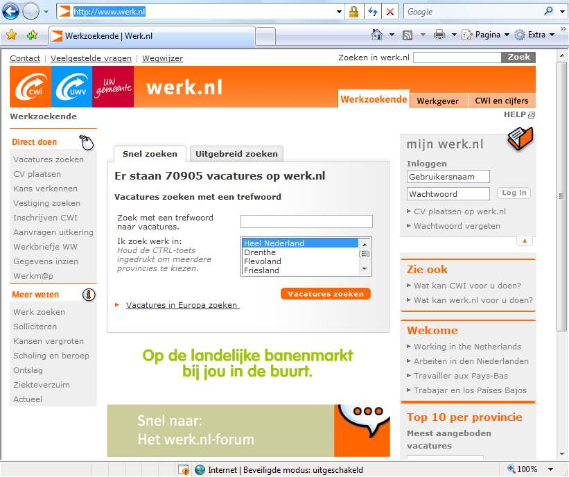 Zelf naar vacatures zoeken Er zijn verschillende manieren om werk te zoeken. Je kunt naar het uitzendbureau of naar het UWV WERKbedrijf (vroeger: CWI). Je kunt ook zelf naar vacatures zoeken.