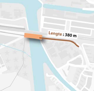 oostelijke pijler van de brug (ca. 15 meter vanaf de oever) en het voetpad bij de Lessinglaan bedraagt ca. 180 meter. Een rechtstandige hellingbaan van 210 meter zou dan óver de Lessinglaan komen.