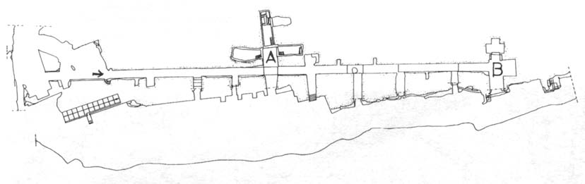 Afb. 6. Cumae, grot van de Sibylle (tekening Soprintendenza Archeologica delle Province di Napoli e Caserta).