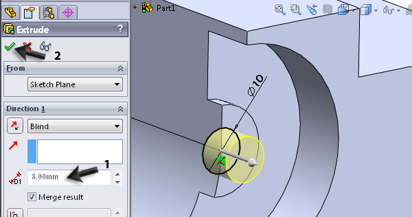 17 Extrudeer de sketch over 8mm.