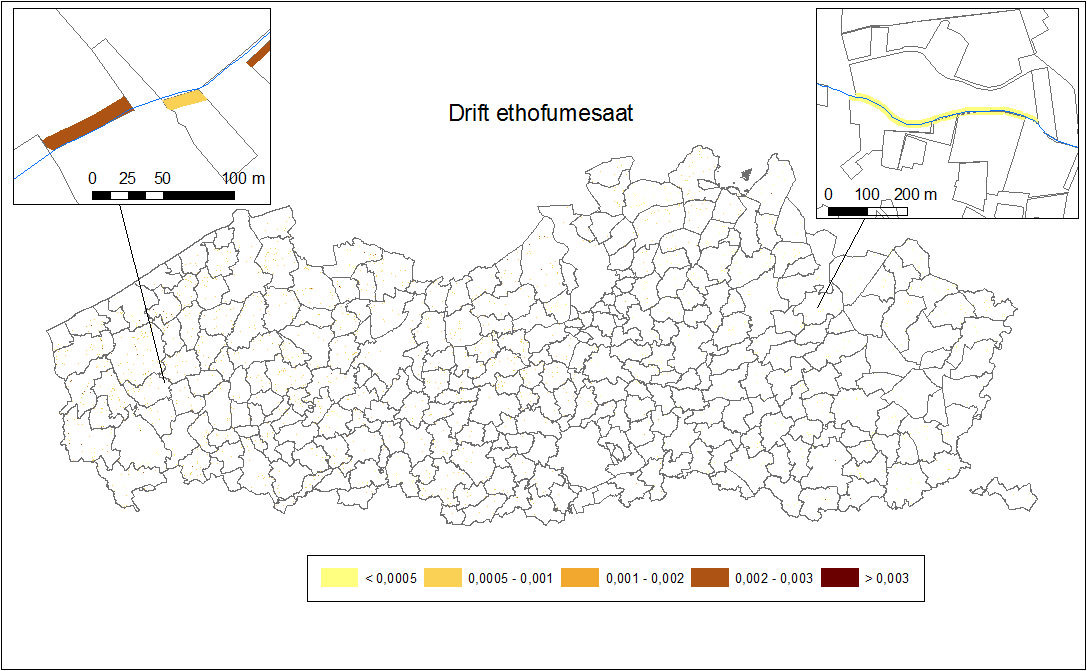 HOOFDSTUK 5 Bruto emissies Figuur 25 toont emissie door drift van ethofumesaat voor het Vlaamse landbouwareaal.