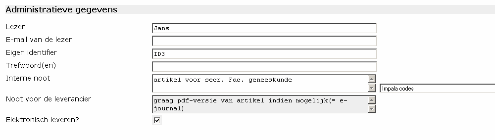 Handleiding voor het gebruik van Impala 33 Administratieve gegevens In dit onderdeel toont Impala de informatie die belangrijk is voor uw eigen administratie.