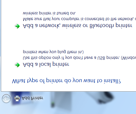 3. Klik op Add a printer in het dialoogvenster dat verschijnt 4. Selecteer Add a network, wireless or Bluetooth printer 2 5.