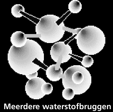 Iedere waterstofbrug heeft namelijk niet alleen invloed op de moleculen er direct om heen, maar ook op de moleculen die via waterstofbruggen aan die moleculen verbonden zijn en zelfs nog een stap