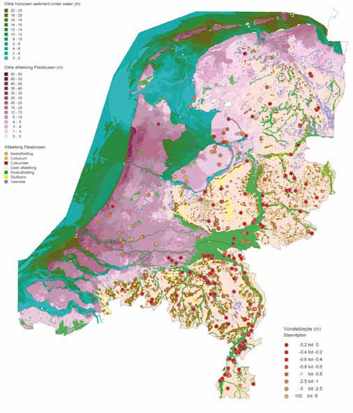 Afdekkingskaart van Nederland met vondsten uit de