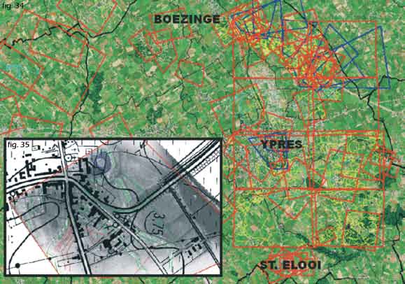 - II: Thematisch inventarisatie- en evaluatieonderzoek 34 Gegevens van twee gegeorefereerde beelden in GIS. De lichtrode stroken stellen de A19 voor en nieuwe wegen die aangelegd zouden worden.