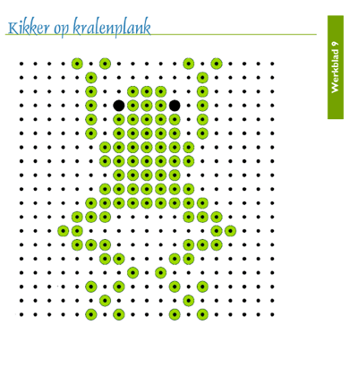 Lessuggestie 12: Kikker op de kralenplank Materiaal: kralenplank en werkblad 9: kikker op kralenplank Werkvorm: individueel of met zijn tweeën