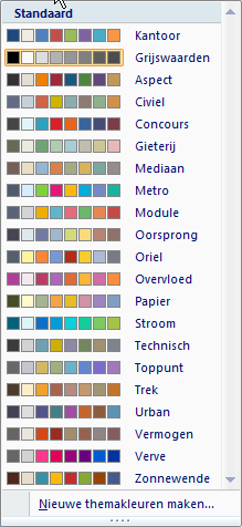 Als u een set kleuren en lettertypen hebt gecreëerd die u graag ook op andere documenten wilt kunnen toepassen, kunt u deze combinatie als nieuw thema opslaan.