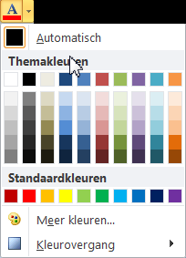 Microsoft Office 2010 - Word - Kleur Voorkennis: Tekst selecteren We kunnen de Kleur van de tekst aanpassen terwijl we tekst invoeren (typen), dan wordt de tekst die we van dan af invoeren opgemaakt