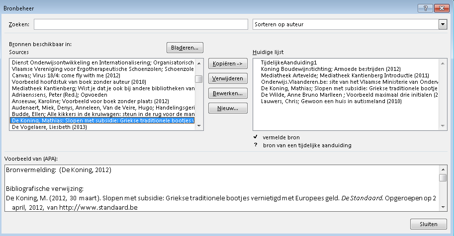 Via het dialoogvenster kan je pagina s toevoegen, maar ook de auteur, de titel of het jaar in je bronvermelding weglaten: Hierdoor verander je niets aan je bron zelf.