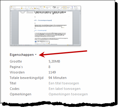 02 Gevorderd gebruik 02-1 Documenteigenschappen Een aantal documenteigenschappen krijg je