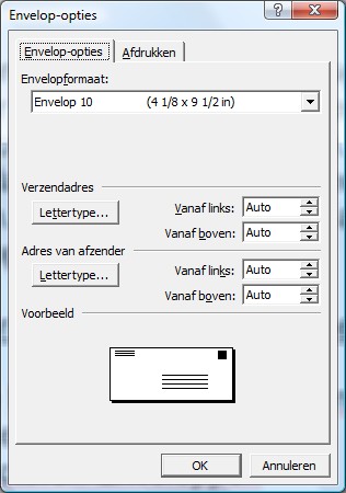 Klik op Invoer en kies de methode voor envelopinvoer door op de afbeelding te klikken.