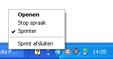 Sprint Plus 26 Klik op de spraakinstellingenknop Kies bij Extra pauzes voor Extra pauze tussen woorden. Kies de tijdsduur van de pauze. 2. In het menu Beeld Je kan Sprinter ook als volgt opstarten.