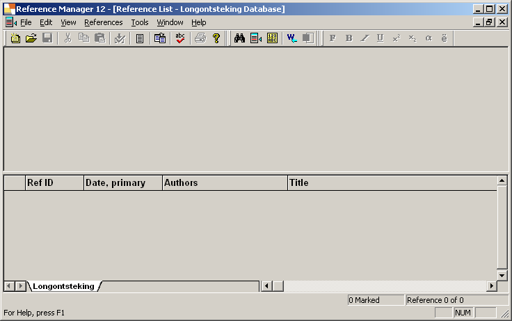 WALAEUS BIIBLIIOTHEEK Handleiding Reference Manager 12 met Word2010 1. Een database aanmaken Start het programma. Kies File > New database.