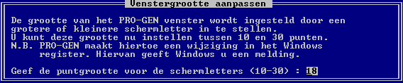 Cursus PRO-GEN voor beginners 15 Opslag bestand in zelf te kiezen map toestaan. NEE = De directory waarin een nieuw PRO-GEN bestand wordt opgeslagen staat standaard vast op PG30\NL\DATA.