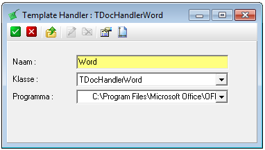 6) Template/Handlers Controleer in Beheer Hulpbestanden Template Handlers of het onderdeel Programma (d.i. de path naar de exe) klopt voor Word en Excel.