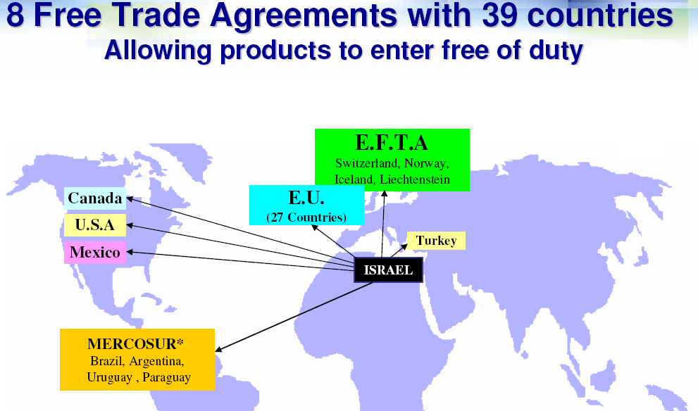 Omwille van het hierboven besproken belang van de akkoorden trachtte Israël zoveel mogelijk akkoorden af te sluiten. Na de EU werd in 1985 een vrijhandelsakkoord met de VS getekend.
