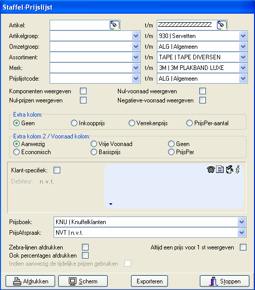 - Staffelprijslijst