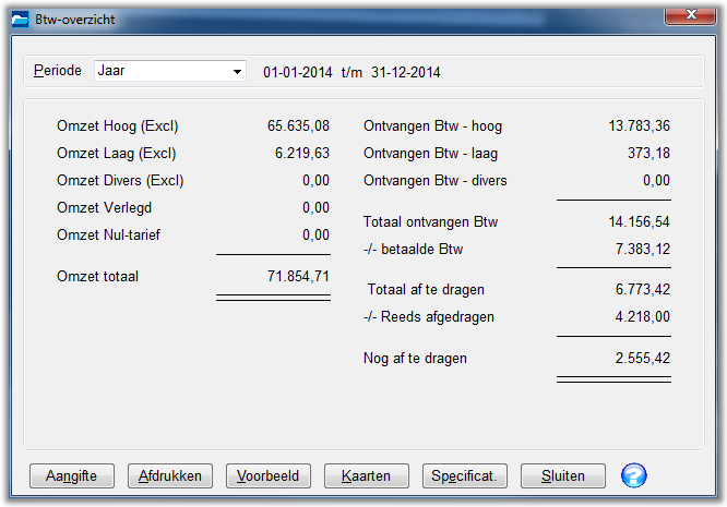 Btw-overzicht In het Btw-overzicht kan per periode, maand, kwartaal of jaar, de af te dragen of terug te vorderen Btw worden berekend.
