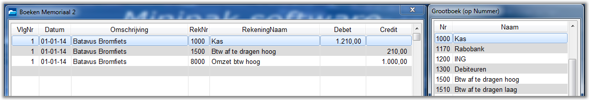 1. Debet (links): Grootboekrekening Kas (1000): 1210,00 2. Credit (rechts): Grootboekrekening Opbrengst Verkopen (8000): 1210,00 In boekhoudkundige termen is de zg.