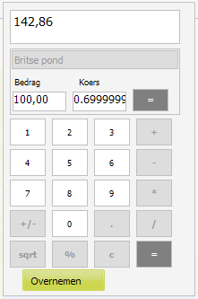 De overige opvraagfuncties zoals de kalender en de calculator ziet u hieronder. Overnemen van de datum is mogelijk door een dubbelklik met de muis.