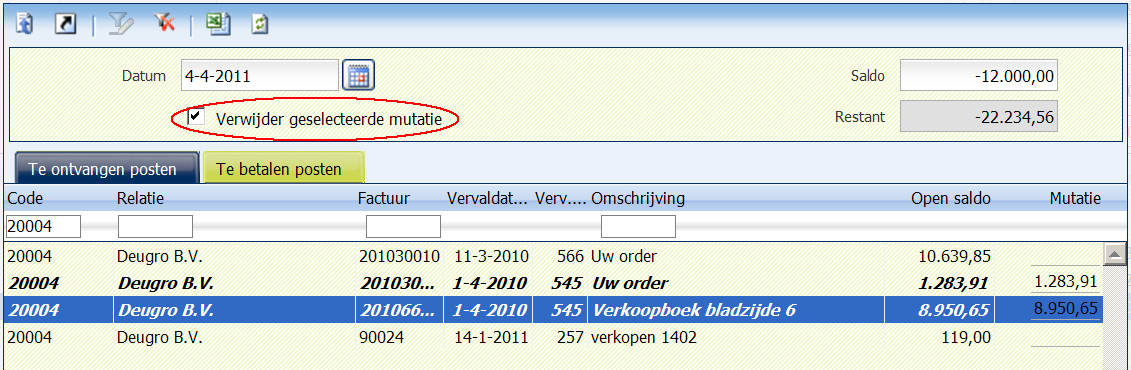 9.1.5 Mutatiescherm bankafschriftregel In het onderstaande scherm kunt u de ingelezen boekingen aanvullen en corrigeren.