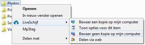 L I V E S C H I J F - O N L I N E S C H I J F - 12. Bestanden alleen online Als de opslagruimte op uw harde schijf beperkt is, raden wij u aan om de Online Schijf bestanden alleen online op te slaan.