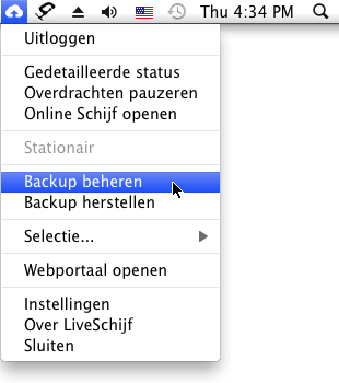 L I V E S C H I J F - O N L I N E B A C K U P - 2. Selecteer Backup beheren 3.