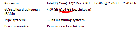 32 bits of 64 bits? *64-Bits is niet sneller: Het kan echter meer geheugen aan *32 bits kan aan 2 32 = 4096Mb * Windows zegt dat ik maar 3,5GB beschikbaar heb?