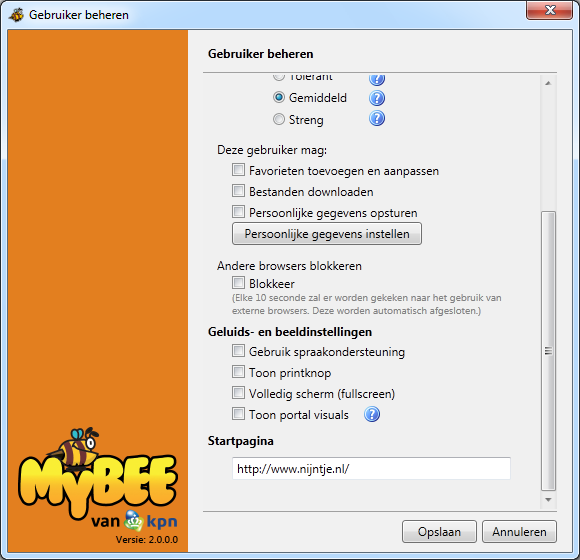 Stap 4: Gebruikers toevoegen en instellen Voor alle kinderen in uw gezin kunt u een eigen MyBee-account maken. Klik op Toevoegen en geef de eigenschappen van elke gebruiker (zie afbeeldingen).