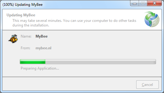 MyBee updaten Automatische updates MyBee zal elke keer na het afsluiten van de applicatie controleren of er een update aanwezig is.