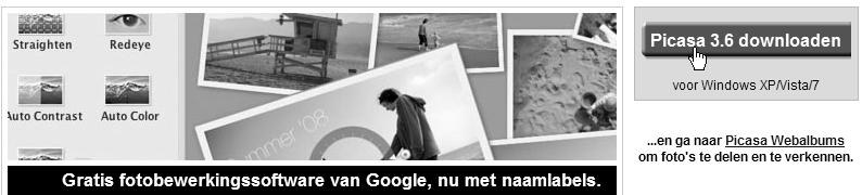 Handleiding Picasa 1 Installeren van het programma Picasa is een gratis programma van Google waarmee men: foto s kan bewerken en effecten toepassen in eenvoudige stappen, alle foto s op onze computer