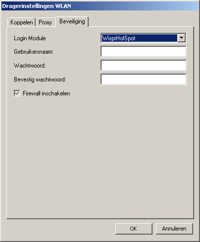 8.7.1 LAN/WLAN beveiliging Voor LAN en WLAN verbindingen is de inhoud van de tab Beveiliging als volgt: Login Module Het dashboard heeft login modules die automatisch voor u kunnen inloggen op