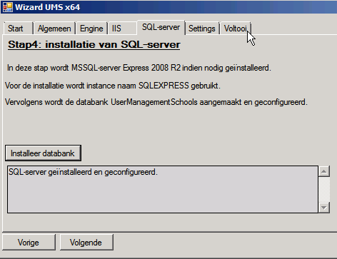 b. SQL Management Studio geïnstalleerd c. de gebruiker umadmin wordt aangemaakt met wachtwoord umschools d. de database met naam UserManagementSchools wordt aangemaakt met bijhorende tabellen. 11.