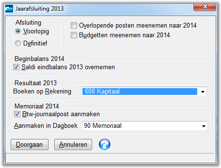 Onderhoud-menu/Diversen volgorde op het buroblad geplaatst. De Afsluiten-knop wordt linksonder in het venster geplaatst.