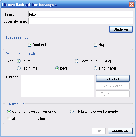 6.4.Back-up filter Een back-up filter stelt u als gebruiker in de gelegenheid om gemakkelijk bestanden en/of mappen in/uit de back-up te plaatsen door aan te geven aan welke criteria de bestanden