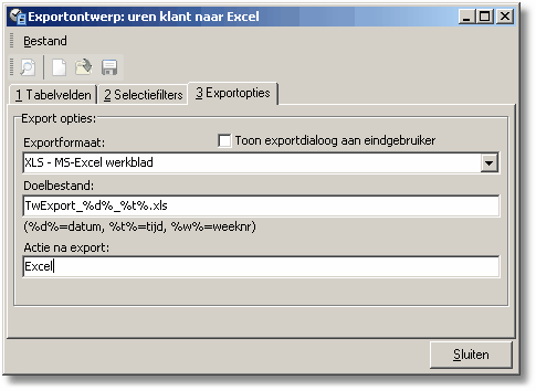 155 tweport 5. Selecteer een exportformaat (DBF, CSV, X, XLS, F of XML) uit de keuzelijst. 6.