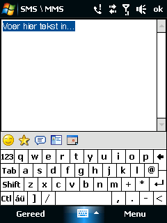 114 Berichten uitwisselen Tekst toevoegen aan een MMS-bericht Als u in het MMS-bericht op Hier Tekst invoegen, verschijnt een leeg scherm waarin u tekst kunt typen.