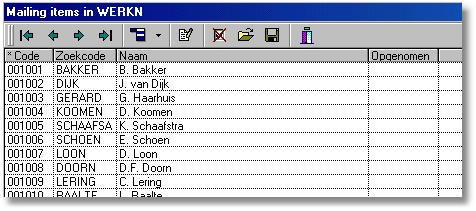 173 Het selekteren van mailing items: Om een item in een mailing op te nemen moet de regel geselekteerd worden en bevestigd worden met de enter toets, met een dubbelklik met de muis of via de wijzig