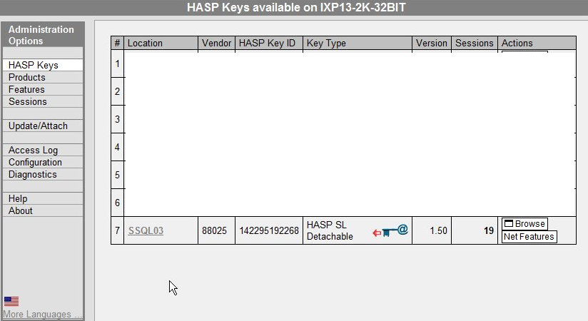 Na enige tijd wordt de remote HASP server getoond in het