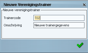 Bij trainercode kan men zelf een vrije code ingeven, deze dient echter wel uit minimaal drie posities te bestaan. Het veld Omschrijving kan ook naar eigen inzicht ingevuld worden.